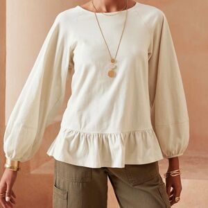 NWT Banana Republic Blouse Ivory Balloon Sleeve Round Neck Pullover Medium
